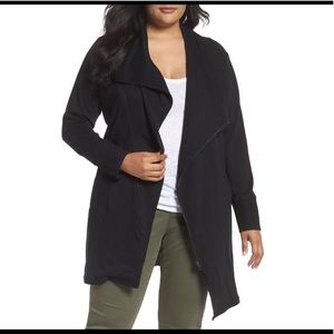 Caslon Asymmetrical Drape Collar Terry Jacket